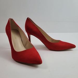 Marc Fisher red faux suede heels